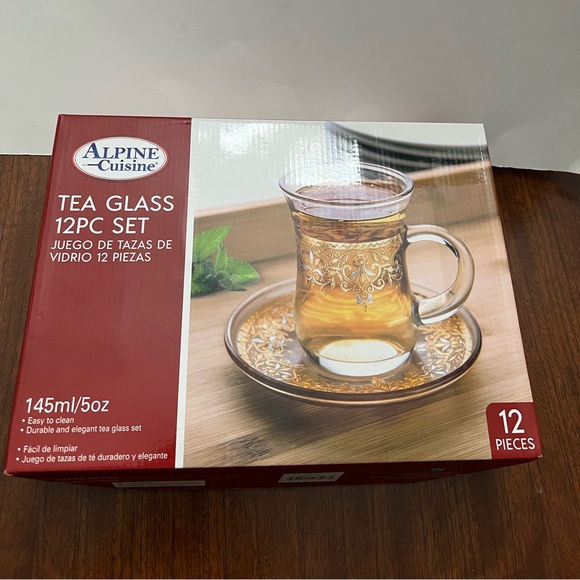 Alpine Cuisine Tea Glass Set With Saucer Gold/Green Design 12 Pc - Picture 6 of 16